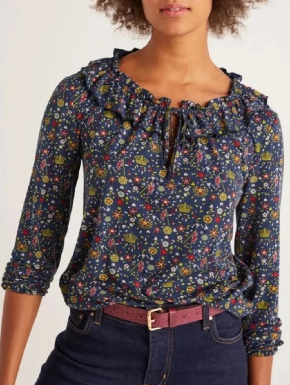 Boden Catriona Jersey Navy Floral Blouse 18